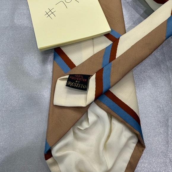 Resisto Tan, Blue, & Red Striped Men's Tie 100% Poly - Picture 4 of 5